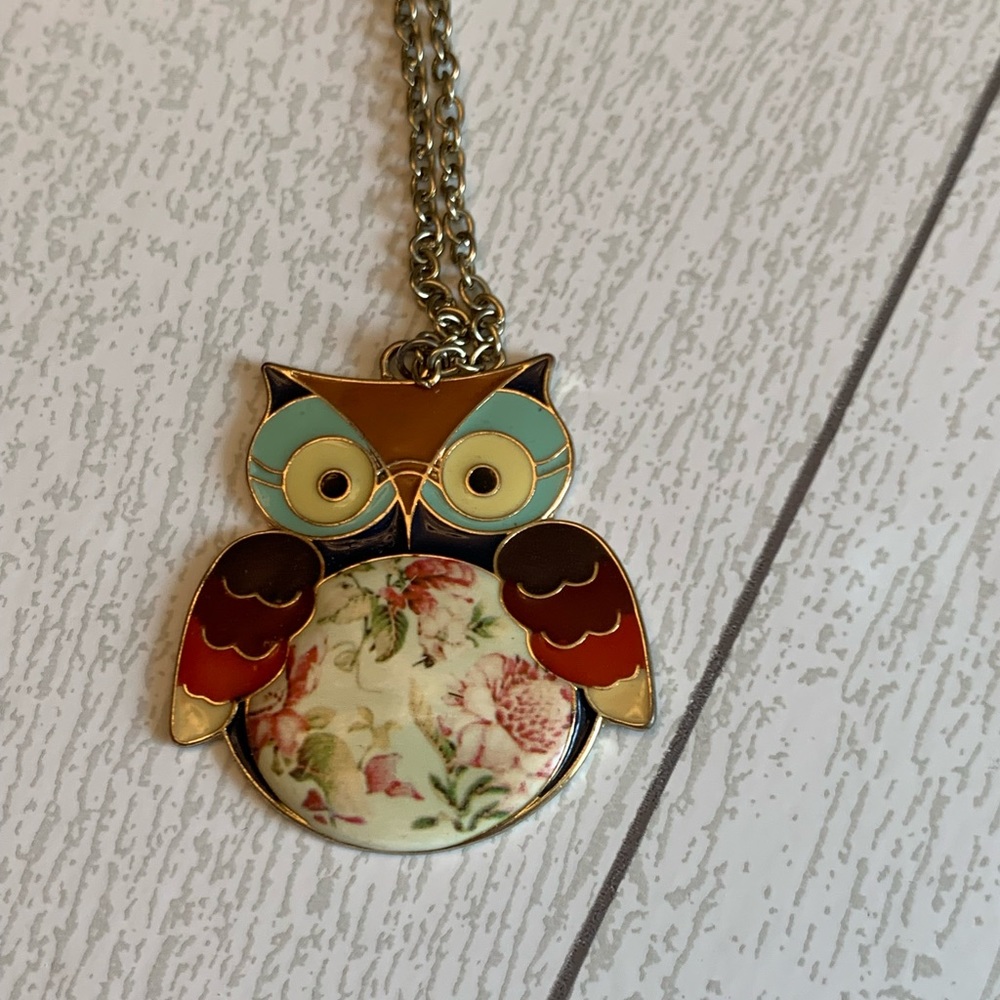 Floral Owl Long Necklace